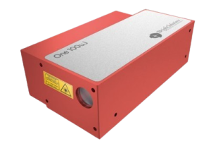 gray and red compact nanosecond pulsed DPSS laser housing One by Bright Solutions