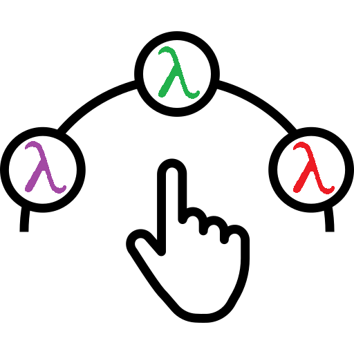 simple line graphic illustrating the choice between multiple wavelengths - a finger pointing to one of three colored lambda symbols