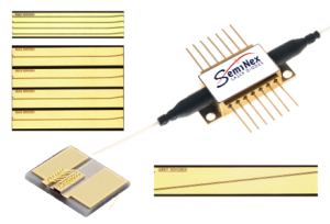 chip on carrier, straight, tilted, and curved waveguide chips, and a 14-pin butterfly package for semiconductor optical amplifiers SOAs